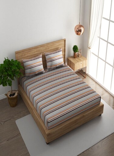 3-Piece 180 TC Printed Cotton Bedsheet Set Queen Size &acirc;&euro;&ldquo; Premium Collection with 2 pillow cover