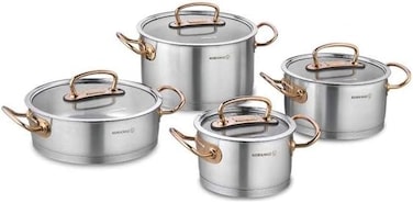 Korkmaz Proline 8 Piece Pot Cookware Set, Tri-Ply Bottom Stainless Steel Sandwich Bottom Induction Compatible Pots Set, Rose Gold - Ka1149