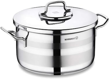 Korkmaz Astra2 Casserole 22X12 cm / 4.35 L, Sandwich Bottom Induction Cooking Pot, Tri-Ply Bottom Stainless Steel Pot Ka2024