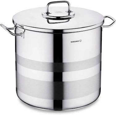 Korkmaz Aster 2 Extra Deep Casserole 36X33 cm / 5L, Sandwich Bottom Inductions Compatible Cooking Pot, Tri-Ply Bottom Stainless Steel Cookware, Silver - Ka2032