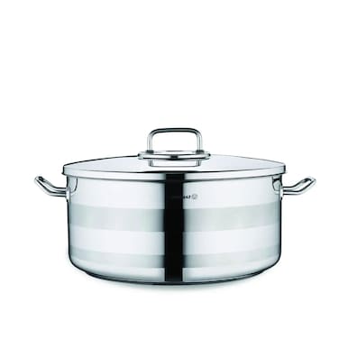 Korkmaz Astra2 Low Casserole 28x10 / 6 L   Induction Pot for Cooking   Turkish Stainless Steel Cookware - KA2040