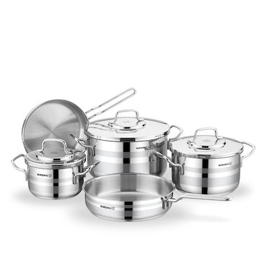 Korkmaz Astron Cookware Set 8 Pieces   Stainless Steel Pots and Pans Set   Induction Base Pans Set - 2055