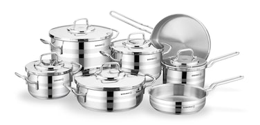 Korkmaz Astron 12-Piece Stainless Steel Cookware Set   Stainless Steel Pots and Pans Set   Induction Base Pans Set - KA2056