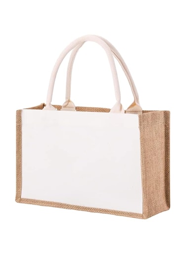 Tazweeq Burlap Tote Bag, Reusable Jute Gift Totes with Handles, Water Resistant Beach Bag, 37x28x17 cm Canvas Grocery Shopping Totes for Bridesmaid, DIY, Shopping, Wedding Bag