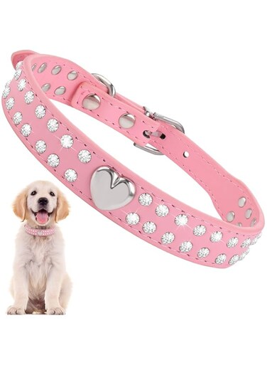 NALACAL Bling Crystal Dog Cat Collars, Rhinestone Cat Collar PU Leather Collar Chic Diamond Studded Pet Collar Glittering Bling Collars Adjustable Sparkle Collar for Small Medium Pet Dog Cat(M)