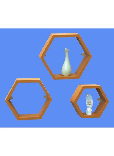 FLOATING WALL SHELVES HEXAGON SHAPE 3PCS SET GOLDEN Size: 30x9x26CM/ 26x9x22.5CM 22x9x19.10CM
