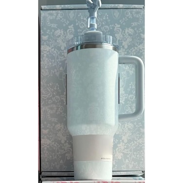 Stanley LoveShackFancy White Embossed Insulated Tumbler with Handle &amp; Clear Lid