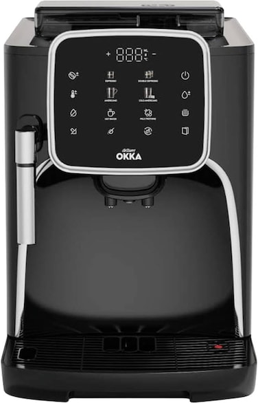 Arzum Okka Espresso Pro fully Automatic Espresso Machine,1.8L Water Capacity, Double Espresso, Americano, Cold Americano, Powdered Coffee, Milk Foam,Built In Grinder, Chrome,OK0030-05