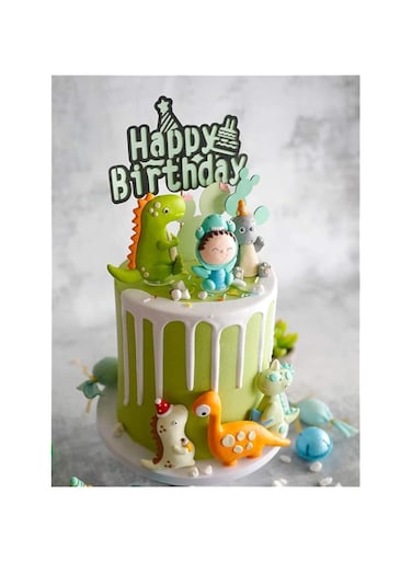 MAKINGTEC Dinosaur Themed Cake Toppers - Set of 9 - Baby Dinosaur, Dinosaurs, Cactus and Happy Birthday Cake Topper