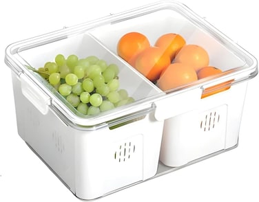 Divided Snack Organizer with Lid &acirc;&euro;&ldquo; Clear Charcuterie Container with Handle, Portable Food Storage Box for Fruits, Vegetables, Candy, and Snacks Dispenser - 2 Portions