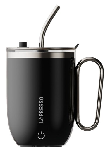 Auto Magnetic Stirring Travel Coffee Mug 420ml / Temperature Display / Type C Charging Port / Durable &amp; Easy to Clean / Mixing Time 30s - Black