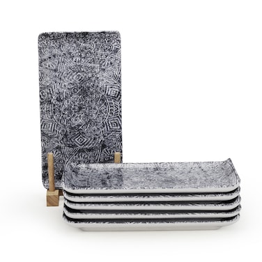 Edessa Ginko Ceramic Rectangle Serving Plate (Multicolor, 12.5 x 24cm, Set of 6)