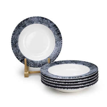 Edessa Ceramic Ginko 22Cm Round Soup Plate, White (Set of 6)