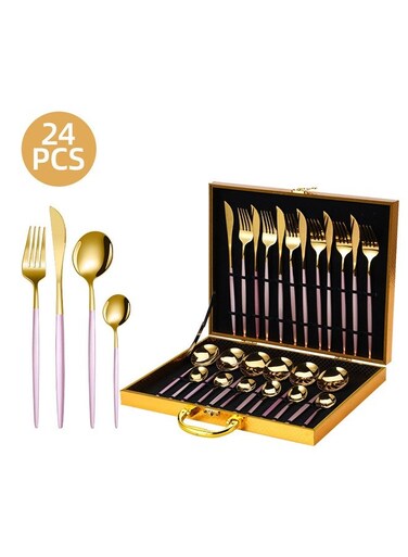 24pcs Minimalist Metal Stainless Steel Wedding Party Wedding Supplies Knife Folk Spoon Forks Dinnerware Set