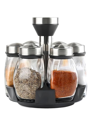 6 Jar Revolving Countertop Spice Rack, Glass Spice Organizing Jars for Kitchen Orgainzer and Storage, Kitchen Rotating Spice Rack for Herbs, Salt, Spices