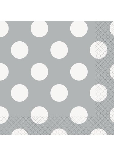 Unique Decorative Dots Luncheon Napkins 16 Pieces, Silver