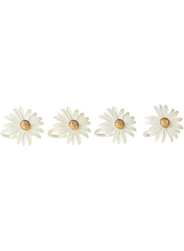 Manor Luxe Daisy Spring Flower Painted Metal Napkin Rings, Set Of 4, White