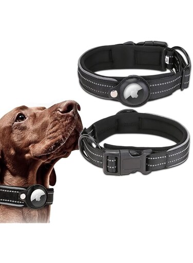 Khazna Reflective AirTag Dog Collar, Heavy Duty Air Tag Dog Collar, Padded Pet Collar with AirTag Dog Collar Holder Case, Adjustable for Small Medium Large Breeds