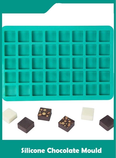 Chocolate Mould, 40 Cavity Square Baking Mould, 3D Silicone Baking Pan for Homemade Caramels, Hard Candies, Chocolate Truffles, Keto Fat Bombs, Fudge, DIY Jelly, Pralines, Green
