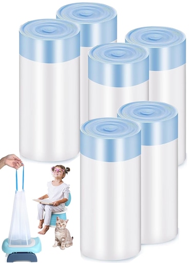 90Pcs Portable Potty Chair Liners with Drawstring Potty Bags Disposable, Travel Universal Toilet Seat Cleaning Bag for Kids Toddlers Outdoors
