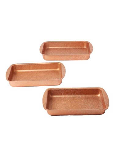 3-Pieces Granite Square Pan Set Rose Gold Small Bakeware Pan (32x22), Medium Bakeware Pan (35x25), Large Bakeware Pan (38x28)cm