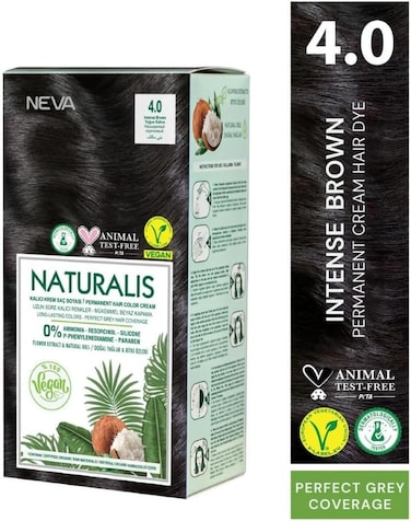 NEVA Naturalis Permanent Hair Color, Vegan,100% Gray Coverage, Organic, No Harmful Chemicals, Ammonia Free, Long-Lasting - INTENSE BROWN - 4.0
