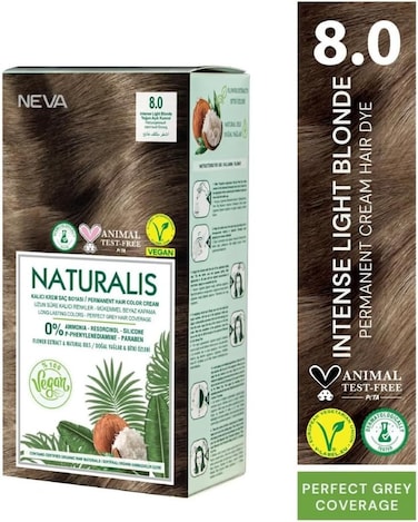 NEVA&nbsp;Naturalis Permanent Hair Color, Vegan,100% Gray Coverage, Organic, No Harmful Chemicals, Ammonia Free, Long-Lasting - INTENSE LIGHT BLONDE - 8.0