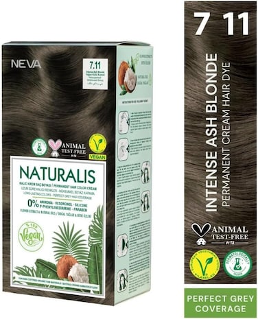 NEVA&nbsp;Naturalis Permanent Hair Color, Vegan,100% Gray Coverage, Organic, No Harmful Chemicals, Ammonia Free, Long-Lasting - INTENSE ASH BLONDE - 7.11