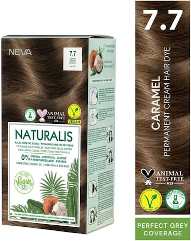 NEVA&nbsp;Naturalis Permanent Hair Color, Vegan,100% Gray Coverage, Organic, No Harmful Chemicals, Ammonia Free, Long-Lasting - CARAMEL - 7.7
