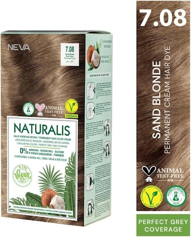 NEVA&nbsp;Naturalis Permanent Hair Color, Vegan,100% Gray Coverage, Organic, No Harmful Chemicals, Ammonia Free, Long-Lasting - SAND BLONDE - 7.08