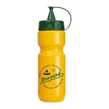 Herevin 660ml Mustard Yellow Decorated Mustard Dispenser Bottle &ndash; BPA-Free PP &amp; PE Easy-Squeeze Condiment Bottle with Snap-On Cap &ndash; Reusable