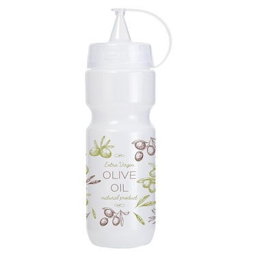Herevin 660ml Natural Olive Oil Dispenser Bottle - White Decorated BPA-Free PP &amp; PE Kitchen Bottle with No-Drip Spout - Durable, Lightweight
