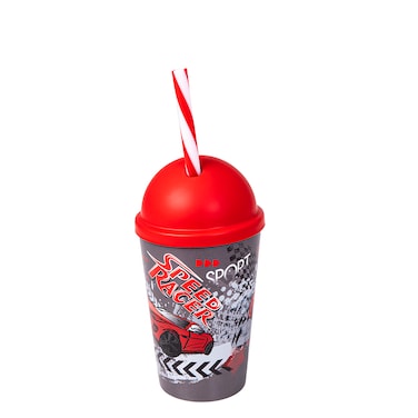 Herevin 340ml Speed Racer Printed Kids Tumbler with Straw - Multicolor BPA-Free PP Sipper Cup with Lid