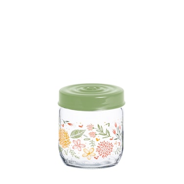 Herevin 425ml Glass Spice Jar with Decorative PP Green Lid Botanic, Transparent