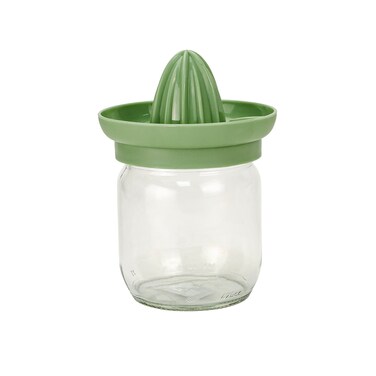 Herevin Glass &amp; Polypropylene 425ml Citrus Squeezer, Manual Lemon &amp; Orange Juicer with Glass Container, BPA Free Hand Press Fruit Juice Extractor for Kitchen, Home &amp; Daily Use &ndash; Clear (Cap Color Assorted)