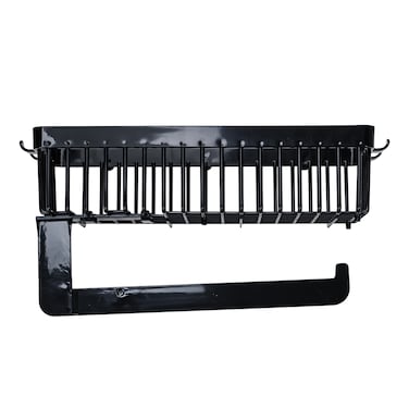 Herevin Polypropylene Shelf with Paper Towel Holder &ndash; Black/White (Assorted)   Wall Mounted Kitchen Shelf   Multi-Purpose Storage Rack for Kitchen &amp; Bathroom