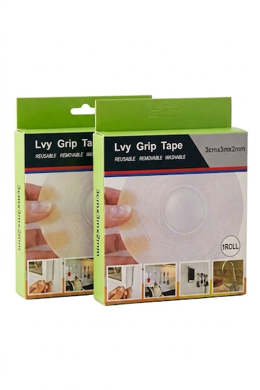 LVY Double-Sided Tape &ndash;  2 Pices Bundle  Reusable Washable &amp; Removable Nano Gel Grip Tape &ndash; 3 Meter Multipurpose