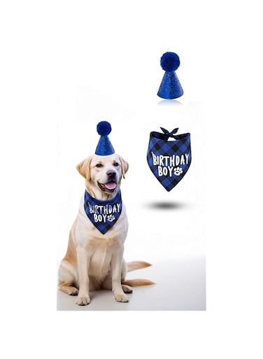 Sweet seven Dog Birthday Party Set - Pet Birthday Hat and Boy Doggy Birthday Bandana for Celebrations and Festive Pet Fun