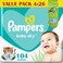 Pampers Baby Dry Taped Diapers, Size 4, 9-18 kg, Baby Lotion with Olive Oil, 104 Diapers