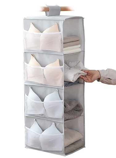 4-Shelf Hanging Closet Organizer Grey 80x30x22cm
