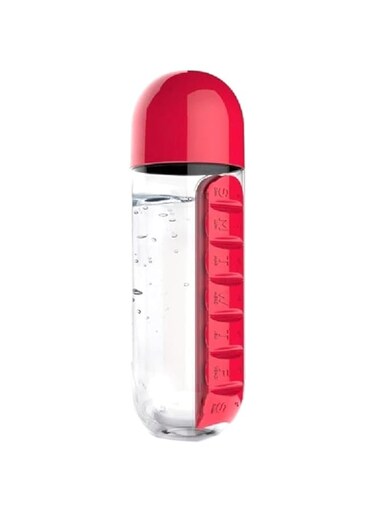 Dubai Gallery Water Bottle With Daily Pill Box Organizer 600 Ml Red/Clear