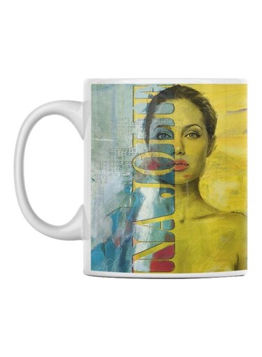 Printed Ceramic Mug Yellow/Blue/White