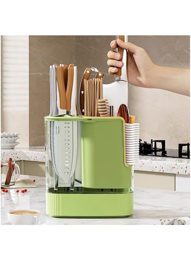 WHFEVDFY Stylish Kitchen Utensil Holder Knife Holder Block Organizer with Large Capacity Detachable Design, Ventilated, and Hygienic Perfect for Knives, Chopsticks, and Tableware Organizat (Green)