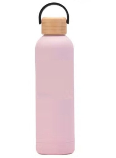 Water Bottle 750ML Leak Proof Thermos Water Bottle with Bamboo Lid and silicon Ring Reusable Insulated Stainless Steel Water Bottle, 25oz (Barbie Pink)