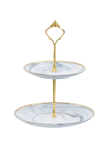 Affogato Cupcake Stand Tower Dessert Display Plate 2-Tier White Round Marble Ceramic Serving Tray Dish Treat Stacked Pastry Fruit Serving Platter Carrier for Gift Tea Party Restaurant