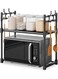 Durable Steel Kitchen Organizer Shelf with Hanging Hooks, 60cm Microwave Stand Table, Compact Countertop Storage Rack for Small Spaces, Apartments and Home Kitchens