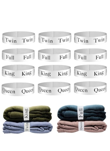 SYOSI Elastic Sheet Straps, Sheet Keeper Closet Organization Linen Labels, Foldable Sheets Set Organizer for Tidying Bedding, Four Styles King Twin Full Queen, 8 Pcs