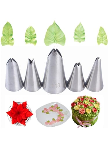 BHjoybeauty 5 Pieces Leaf Piping Icing Nozzle Cake Decorating Tube Tips Set，Leaves Stainless Steel Icing Piping Nozzles for Pastry Fondant DIY Baking Tools (Leaf)