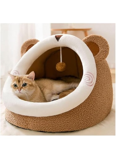 Bear Shape Cat and Dog Bed  Comfortable Indoor Cat and Dog beds for Small Dogs/Most Cats  Fluffy Snuggery Puppy Beds  Small Dog Bed Cat Bed  Calming Anti-Anxiety Bed (Medium)