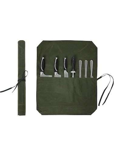 THE WHITE SHOP Chef&rsquo;s Knife Roll Case with Slots,Waxed Canvas Chef Knife Bag, Portable Travel Chef Knife Case with Leather Belt,Knives Holders Protectors,Knife Roll Bags for Chefs Culinary Camping BBQ